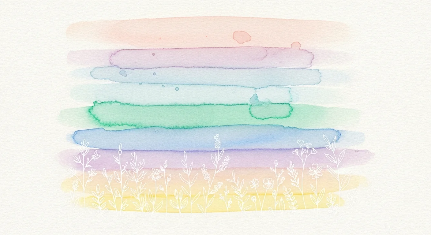 Aquarell-Pastellregenbogen mit feinen botanischen Linien — Stimmungsbild